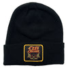 Ozzy Black Cuff Knit w/ Woven Label & Satin Stitch Down Beanie