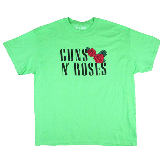 Guns N Roses Guns N Roses Red Roses on Lime Green Tee T-shirt