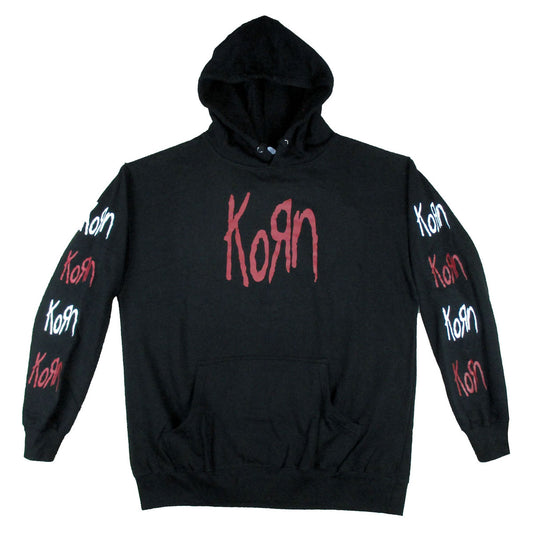 Korn Sleeve Logos Pull Over Hooded Fleece Hooded Sweatshirt