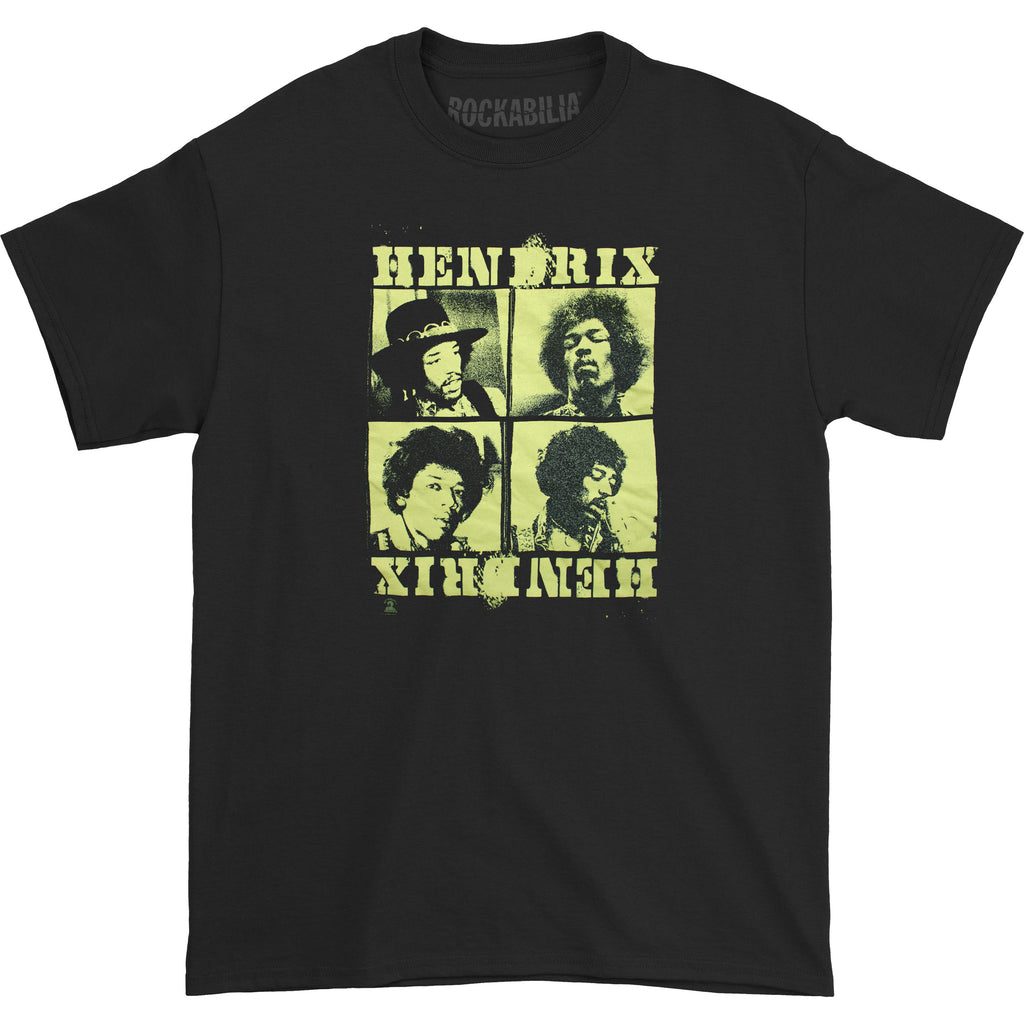 Jimi Hendrix Yellow Splatter Stencil Hendrix Logos & 4 Photos T-shirt ...