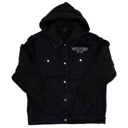 Motley Crue 1981 - 2015 Final Tour Denim Vest With Removable Hoodie Jacket