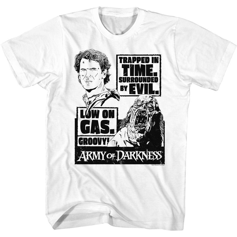 Army Of Darkness- Trapped In Time (Chainsaw Logo) on a black shirt Army Of Darkness- Trapped In Time (Chainsaw Logo) on a black shirt