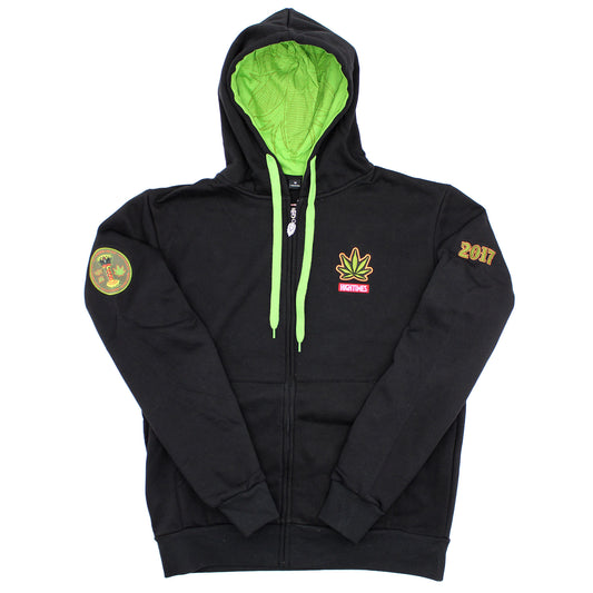 High Times Cannabis Cup Harvest Cut & Sew Embr. Zip Up Hooded Fleece Zippered Hooded Sweatshirt