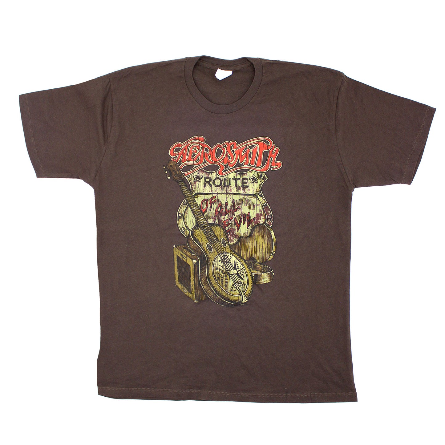 Aerosmith Route Of All Evil Highway Sign Logo With Old Guitar/Tour 2006 USA & Canada T-shirt