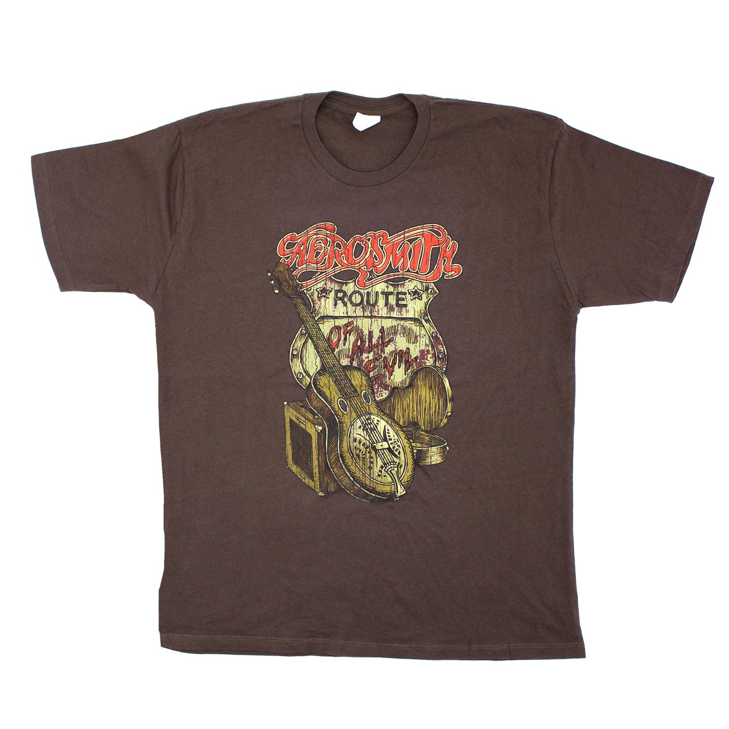 Aerosmith Route Of All Evil Highway Sign Logo With Old Guitar/Tour 2006 USA & Canada T-shirt