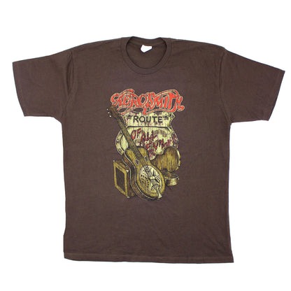 Aerosmith Route Of All Evil Highway Sign Logo With Old Guitar/Tour 2006 USA & Canada T-shirt