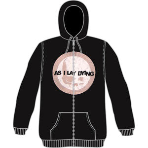 Circle Skull Distressed Zippered Hooded Sweatshirt