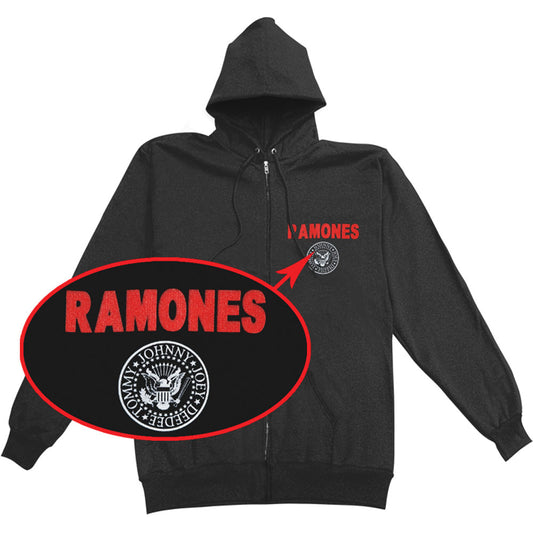Ramones Red Logo Seal Zippered Hooded Sweatshirt